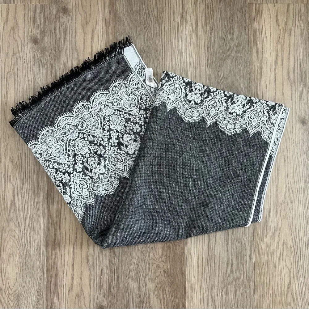 Atmosphere Gray, White & Black Patterned Fringed Scarf/Shawl/Wrap